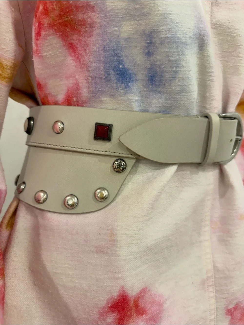 Isabel Marant Ivory Studded Leather Corset Waist Belt Size M NEW